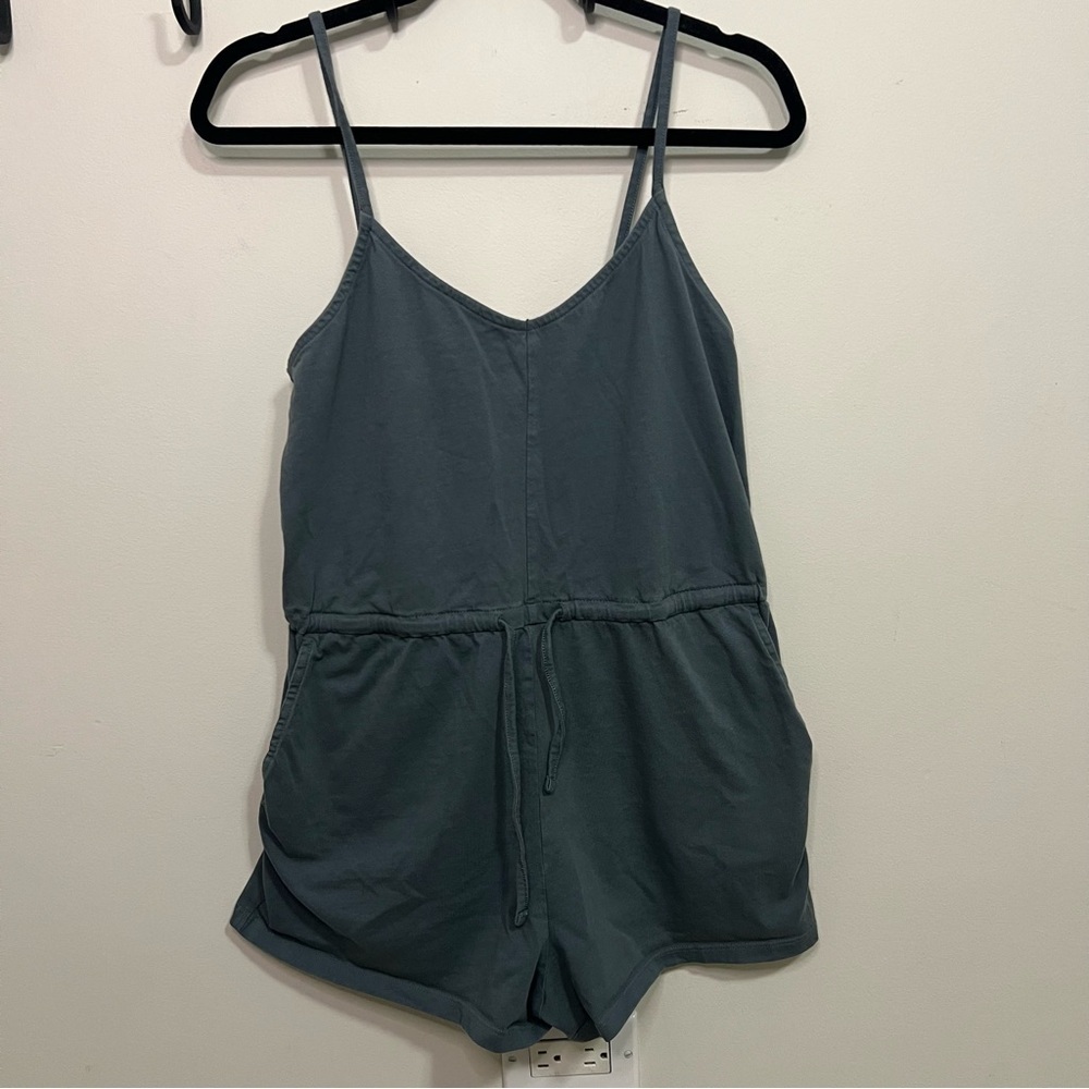 Melrose and Market Sleeveless Drawstring Romper in Slate Blue Cover Up Beach